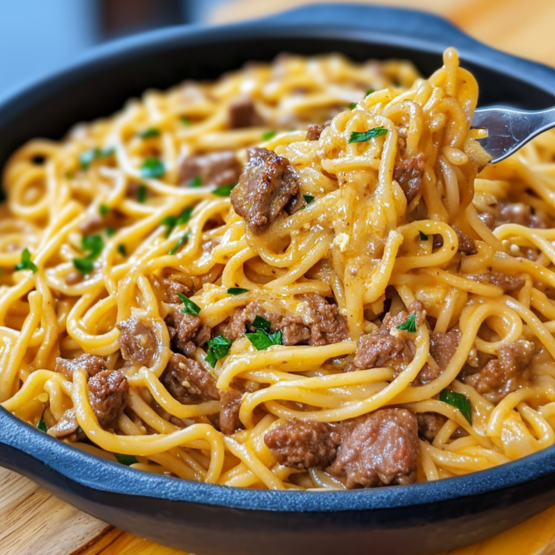 One-Pot Creamy Beef and Garlic Butter Pasta
