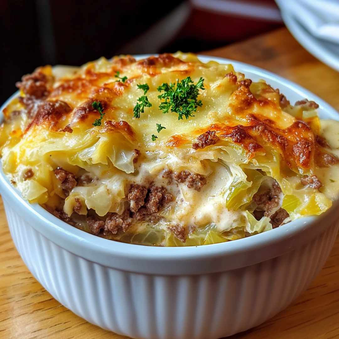 Creamed Cabbage and Ground Beef Casserole