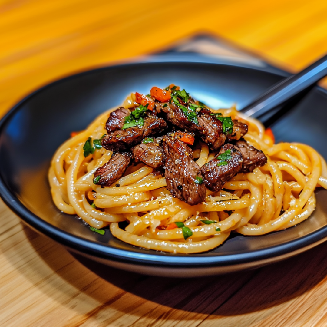Spicy Garlic Steak Pasta