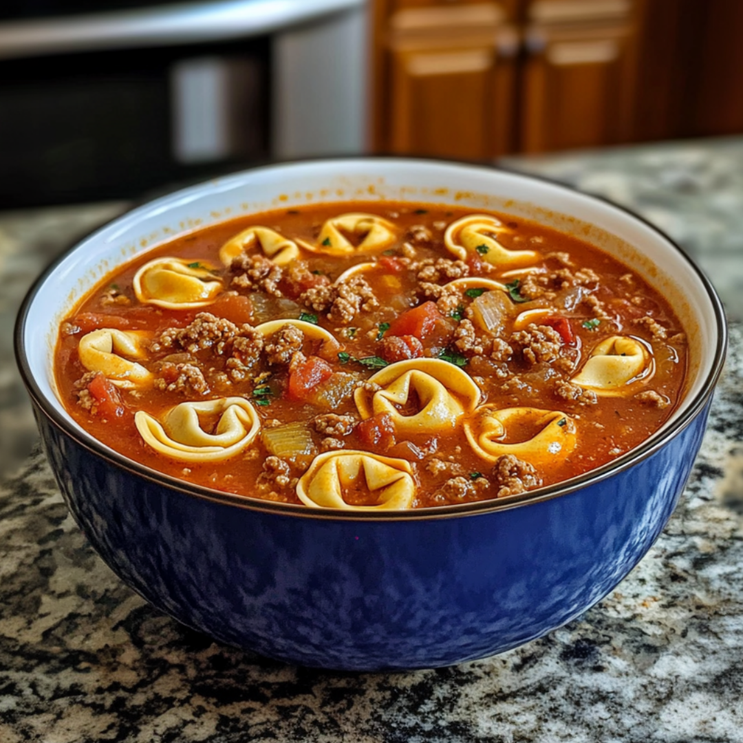 Slow Cooker Tomato Tortellini Soup with Ground Beef