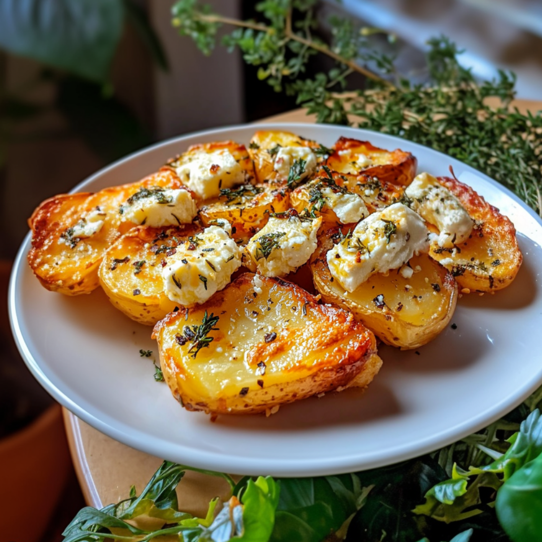 Potatoes with Baked Feta and Garlic