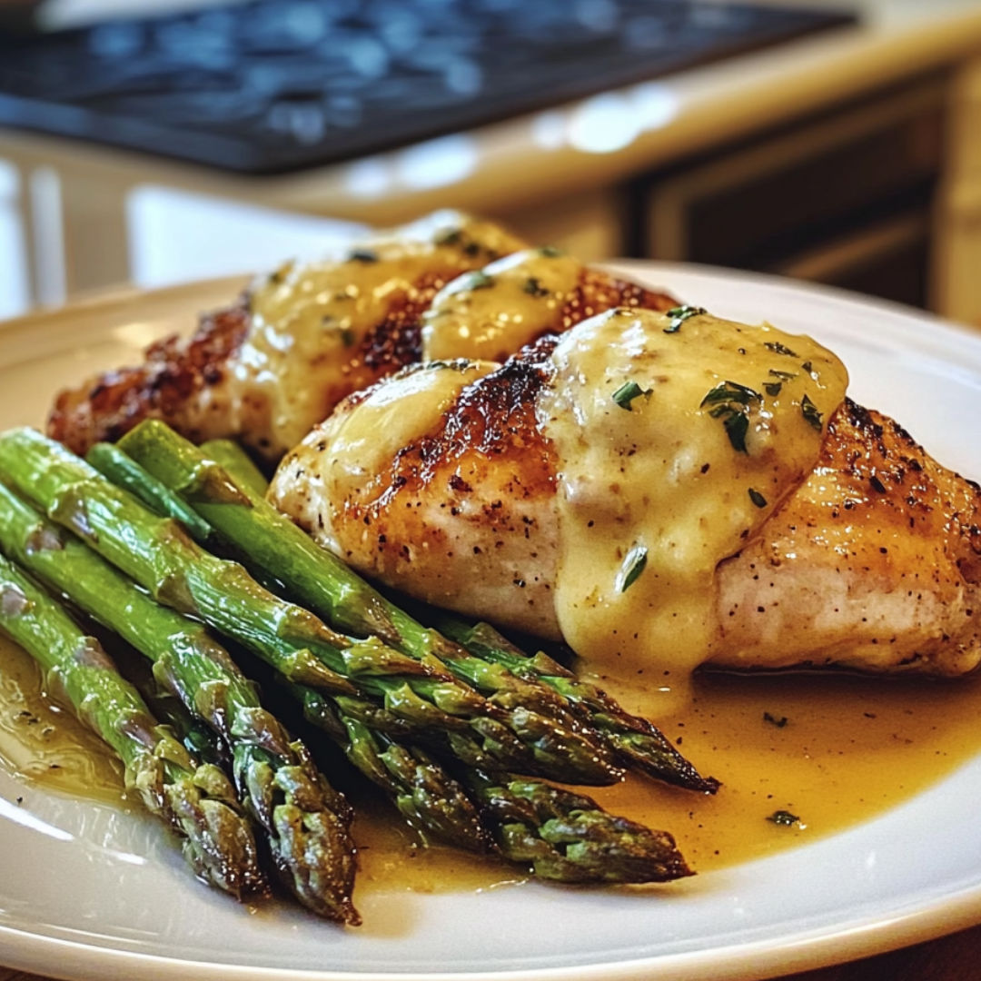 Chicken with Roasted Asparagus and Cheese