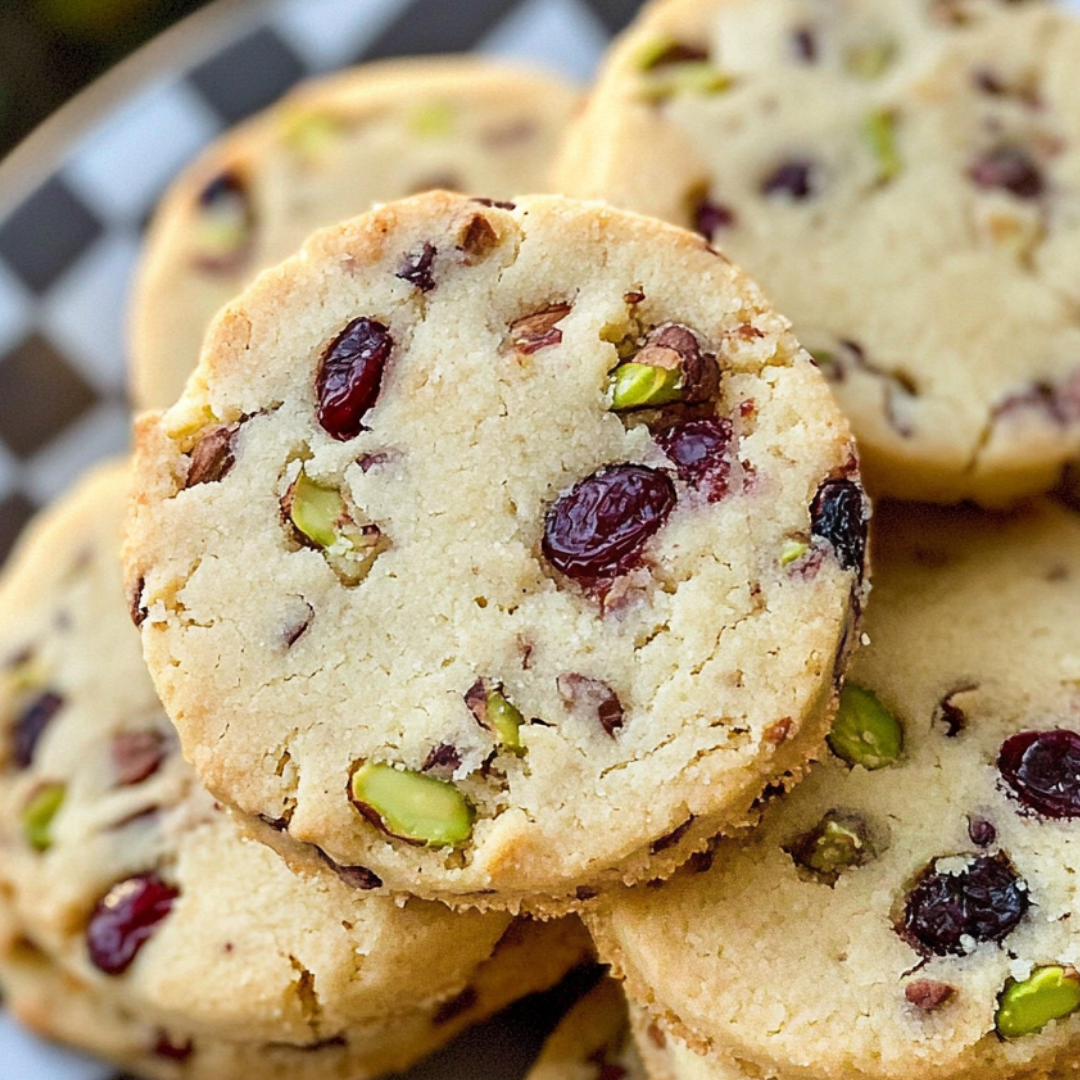 Pistachio Cranberry Shortbread Cookies
