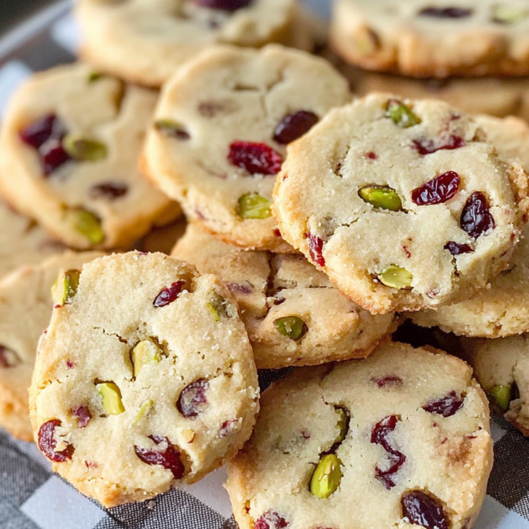 Pistachio Cranberry Shortbread Cookies
