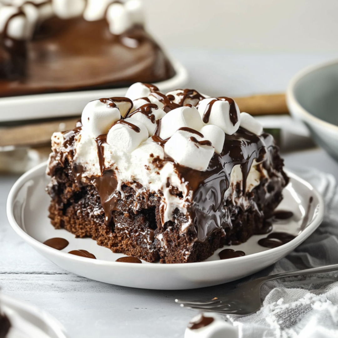 Marshmallow Chocolate Poke Cake