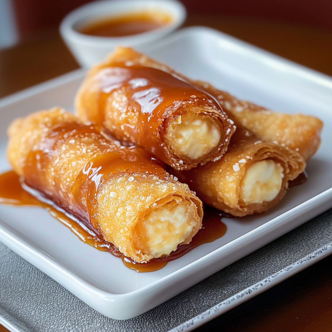 Cheesecake Egg Rolls with Caramel Sauce