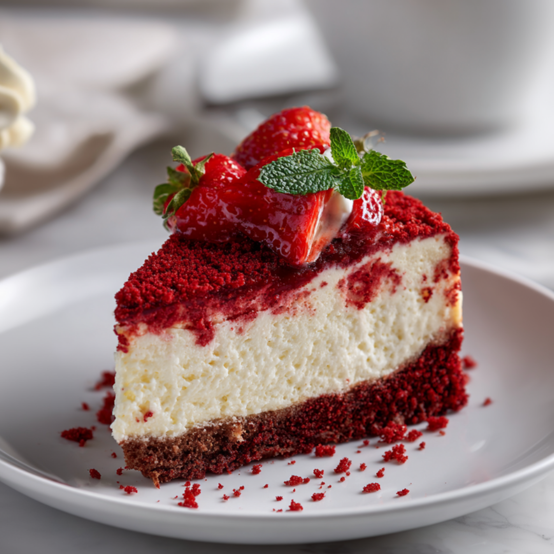 Strawberry Red Velvet Crunch Cheesecake