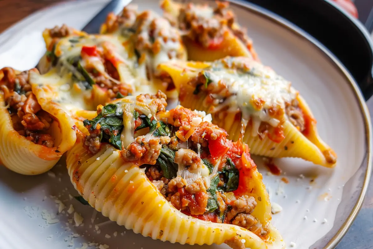 Spinach and Ground Beef Stuffed Shells
