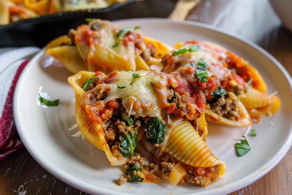 Spinach and Ground Beef Stuffed Shells