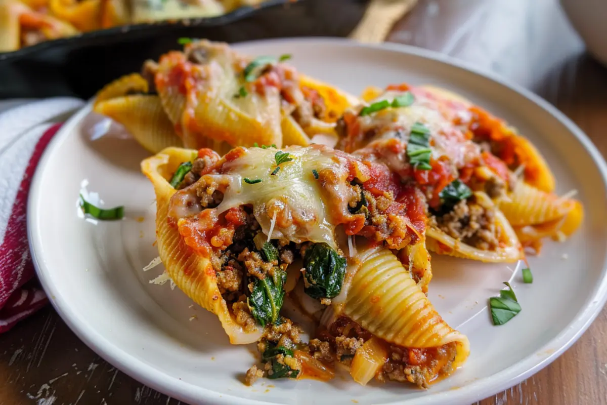 Spinach and Ground Beef Stuffed Shells